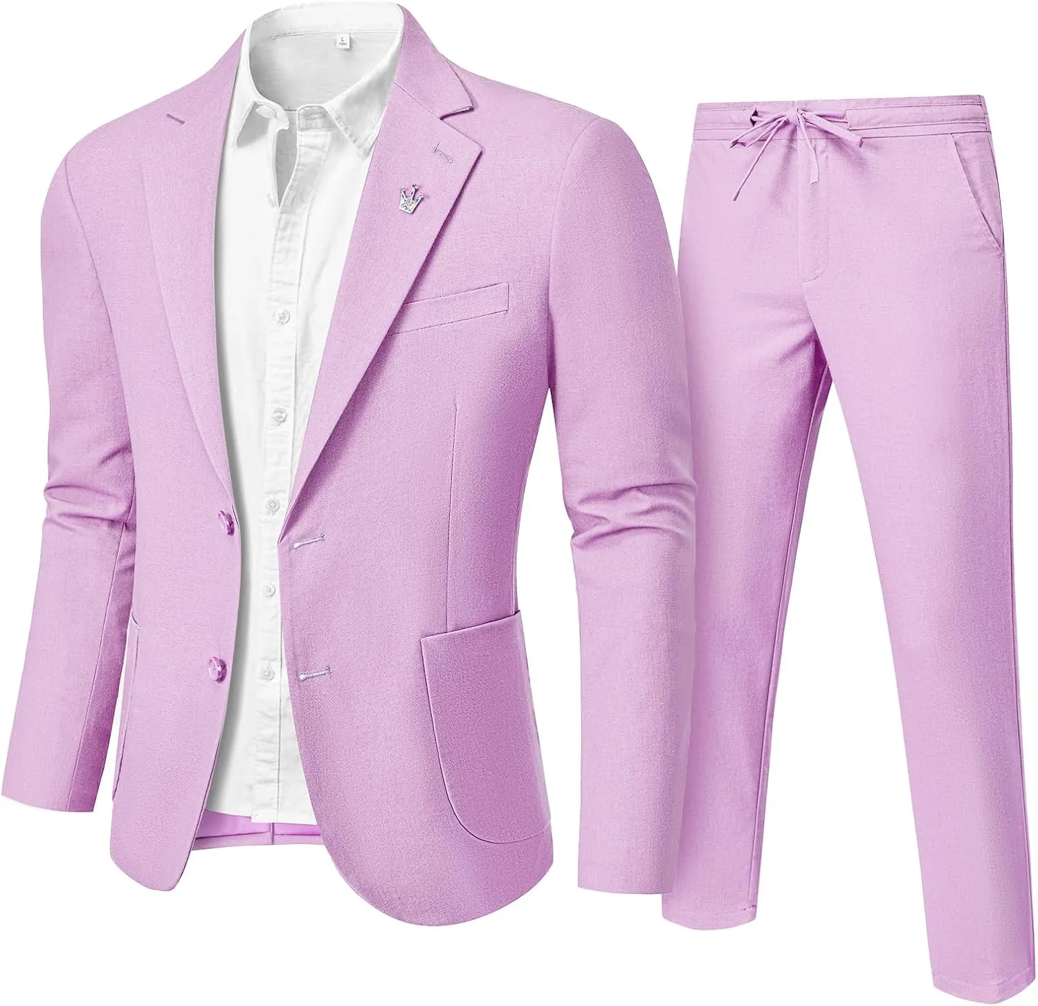 Men's Linen Suit 2 Pieces Regular Fit, Two Buttons Lightweight Jacket and Pants for Beach Wedding, Summer Prom