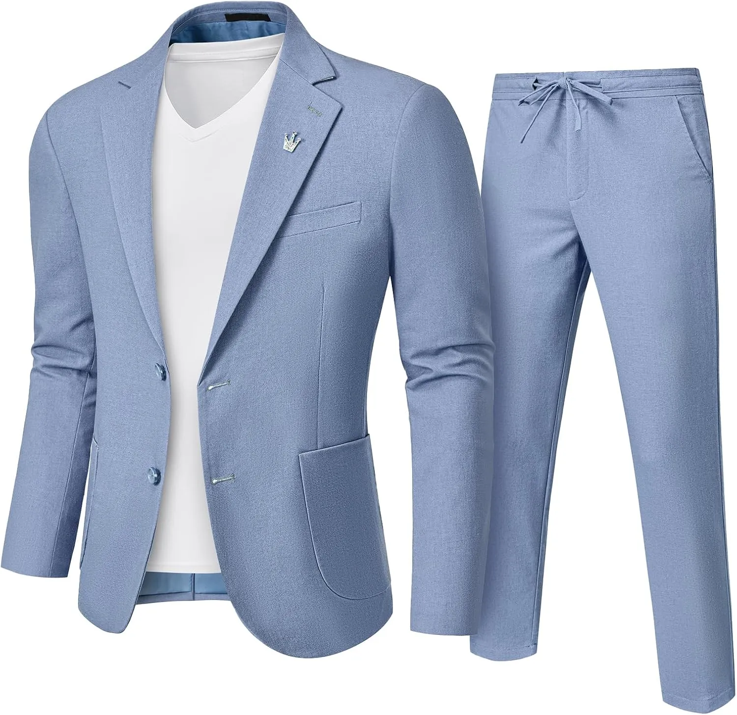 Men's Linen Suit 2 Pieces Regular Fit, Two Buttons Lightweight Jacket and Pants for Beach Wedding, Summer Prom