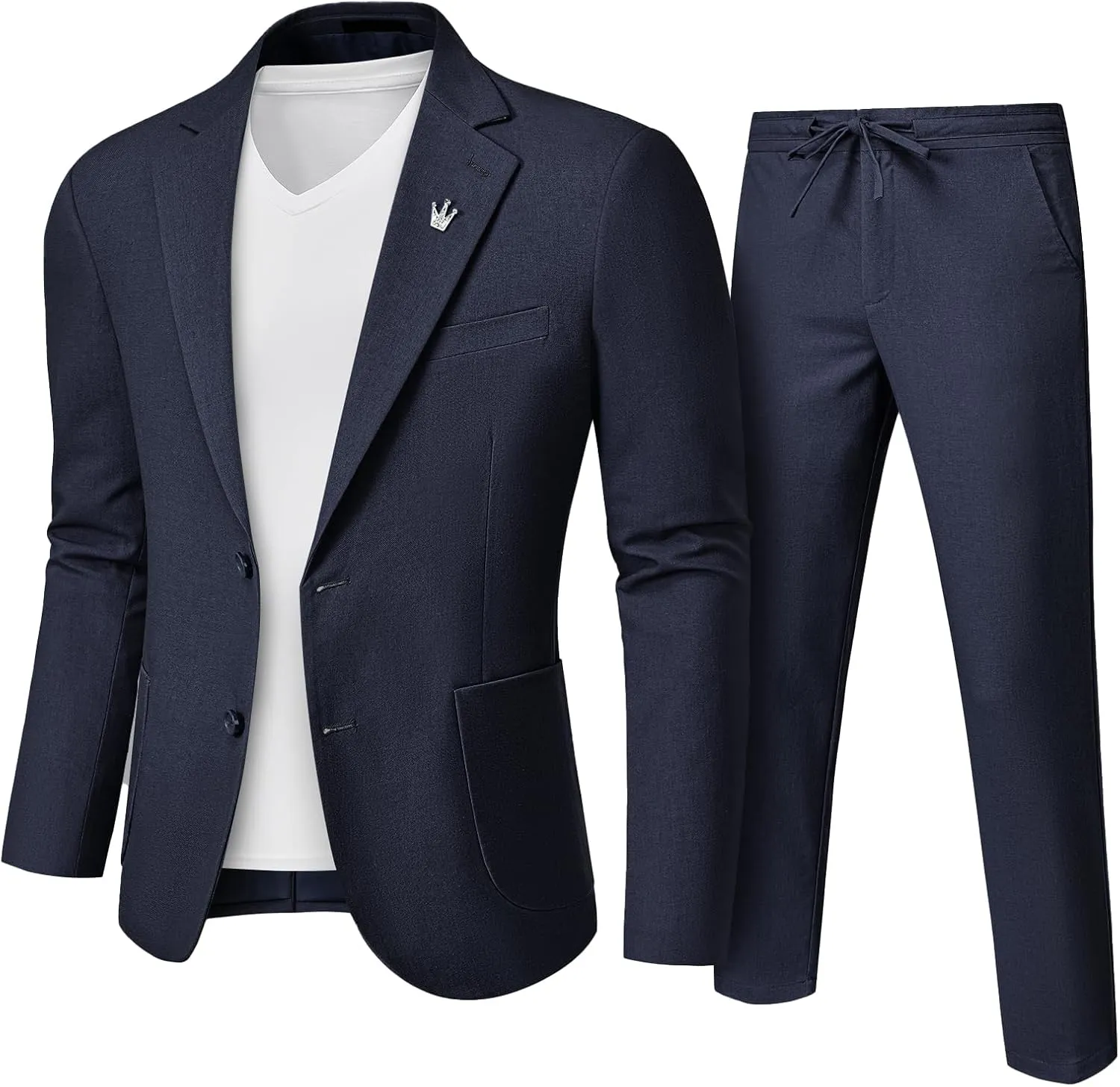 Men's Linen Suit 2 Pieces Regular Fit, Two Buttons Lightweight Jacket and Pants for Beach Wedding, Summer Prom