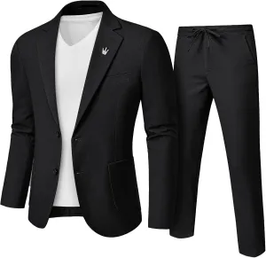 Men's Linen Suit 2 Pieces Regular Fit, Two Buttons Lightweight Jacket and Pants for Beach Wedding, Summer Prom