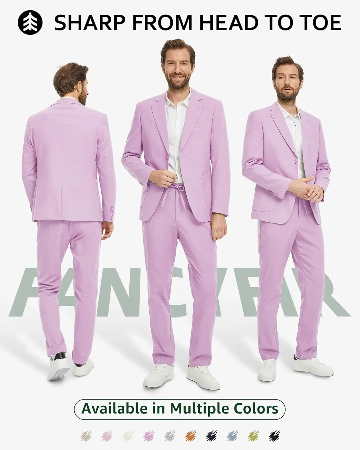 Men's Linen Suit 2 Pieces Regular Fit, Two Buttons Lightweight Jacket and Pants for Beach Wedding, Summer Prom
