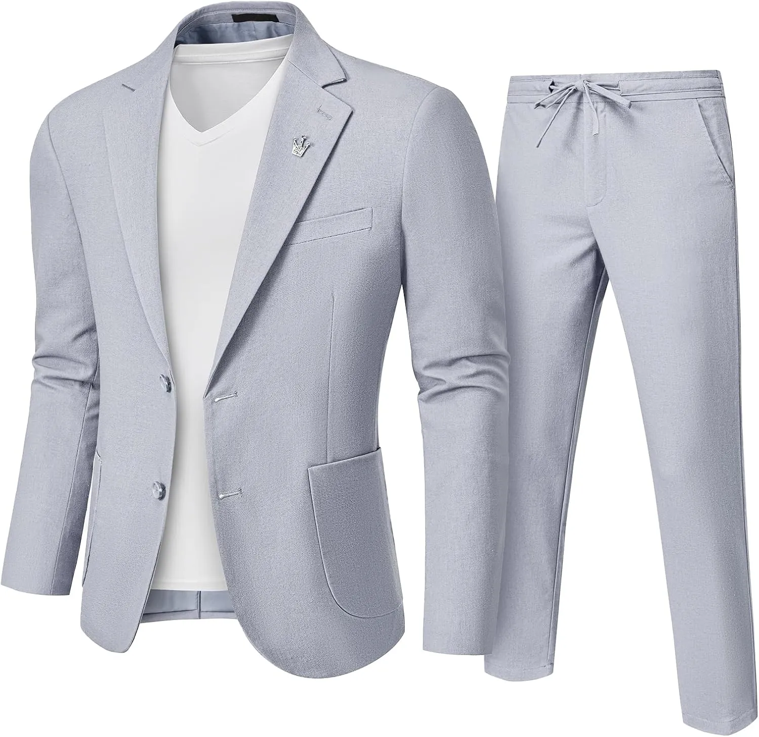 Men's Linen Suit 2 Pieces Regular Fit, Two Buttons Lightweight Jacket and Pants for Beach Wedding, Summer Prom