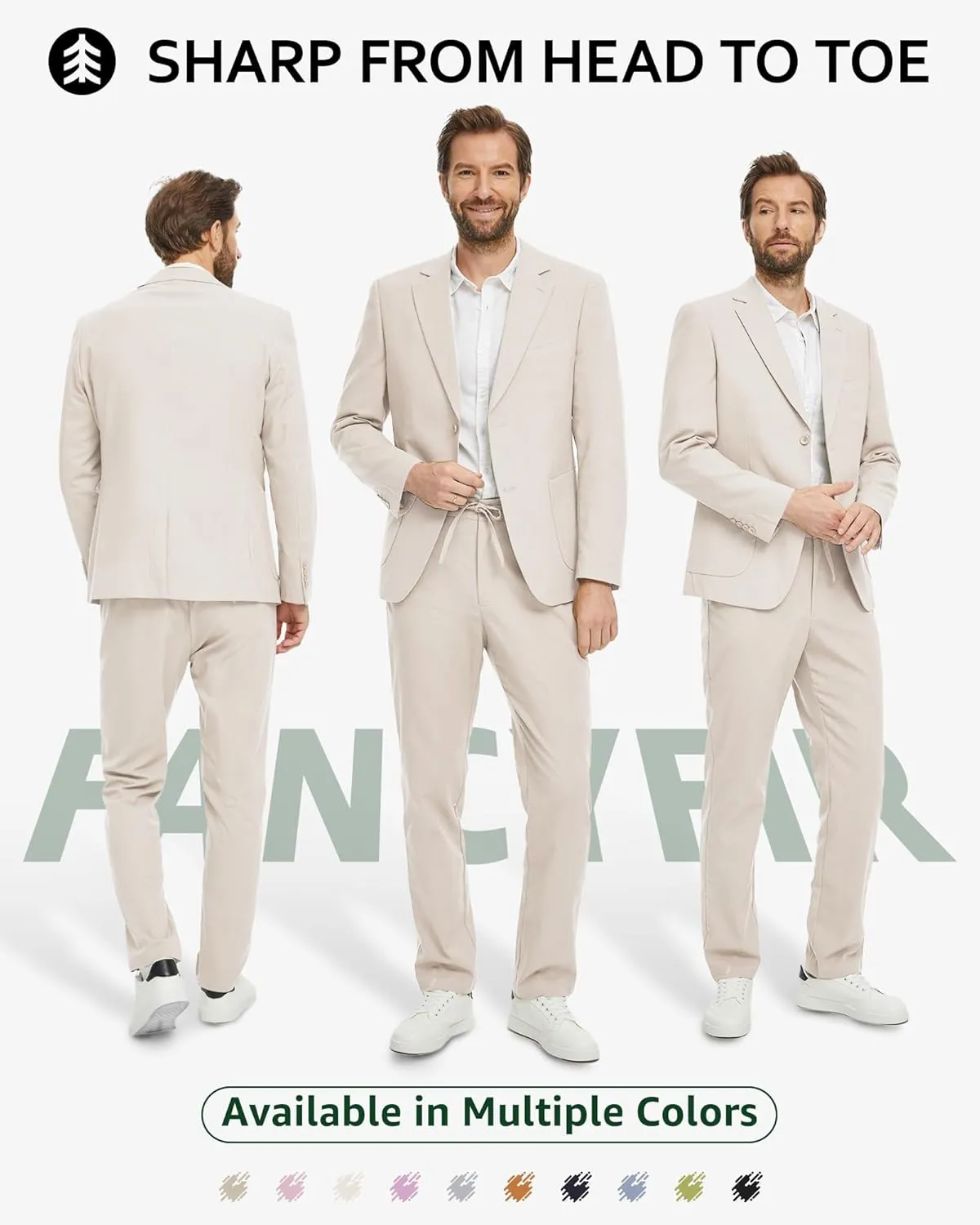 Men's Linen Suit 2 Pieces Regular Fit, Two Buttons Lightweight Jacket and Pants for Beach Wedding, Summer Prom