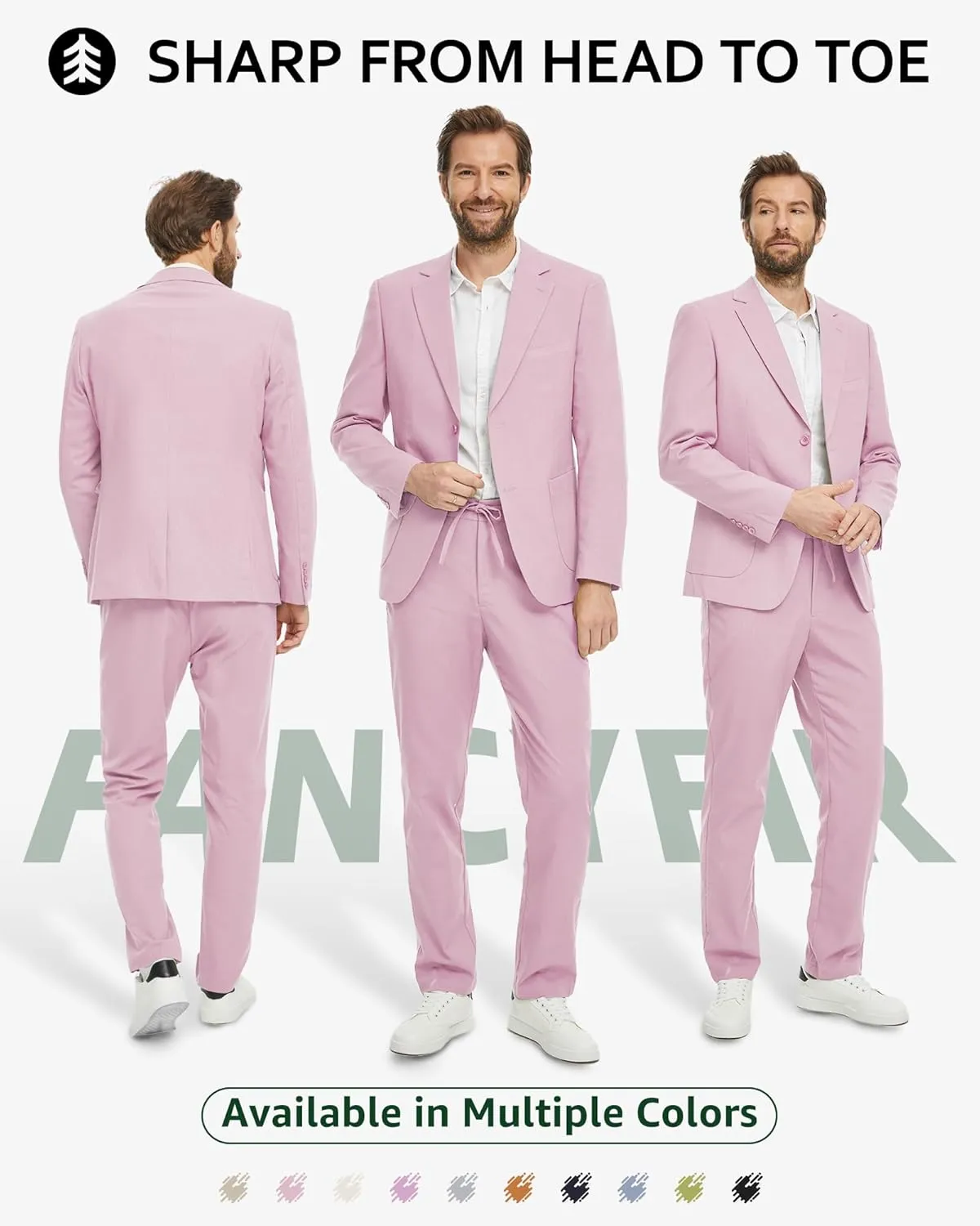 Men's Linen Suit 2 Pieces Regular Fit, Two Buttons Lightweight Jacket and Pants for Beach Wedding, Summer Prom