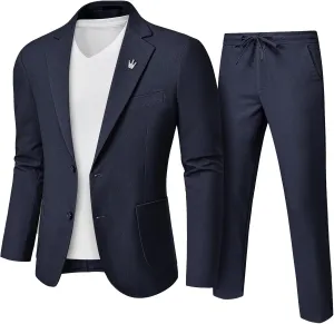 Men's Linen Suit 2 Pieces Regular Fit, Two Buttons Lightweight Jacket and Pants for Beach Wedding, Summer Prom