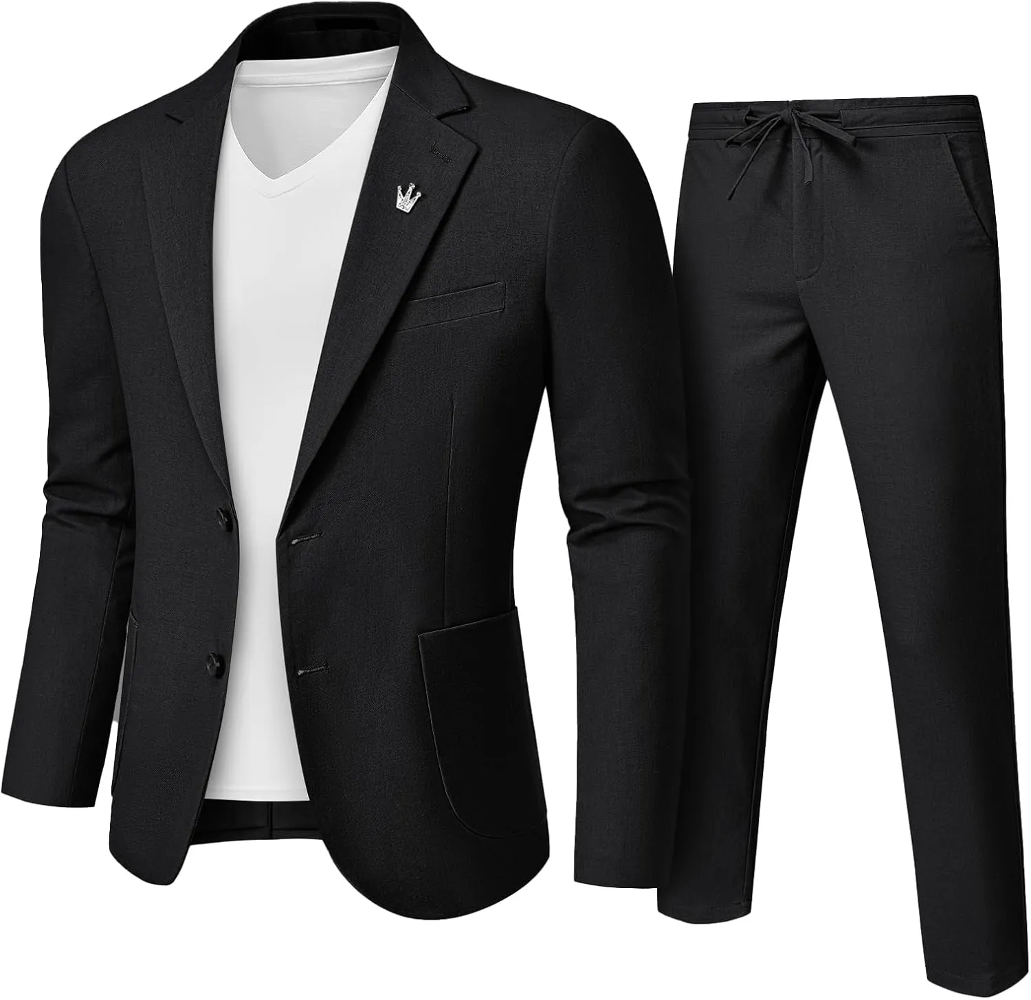 Men's Linen Suit 2 Pieces Regular Fit, Two Buttons Lightweight Jacket and Pants for Beach Wedding, Summer Prom