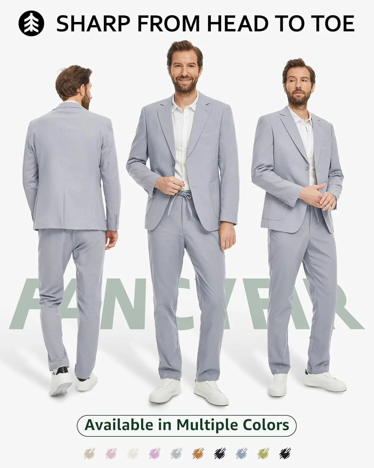 Men's Linen Suit 2 Pieces Regular Fit, Two Buttons Lightweight Jacket and Pants for Beach Wedding, Summer Prom