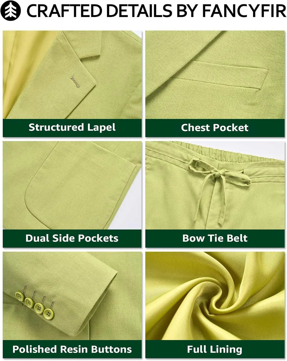 Men's Linen Suit 2 Pieces Regular Fit, Two Buttons Lightweight Jacket and Pants for Beach Wedding, Summer Prom