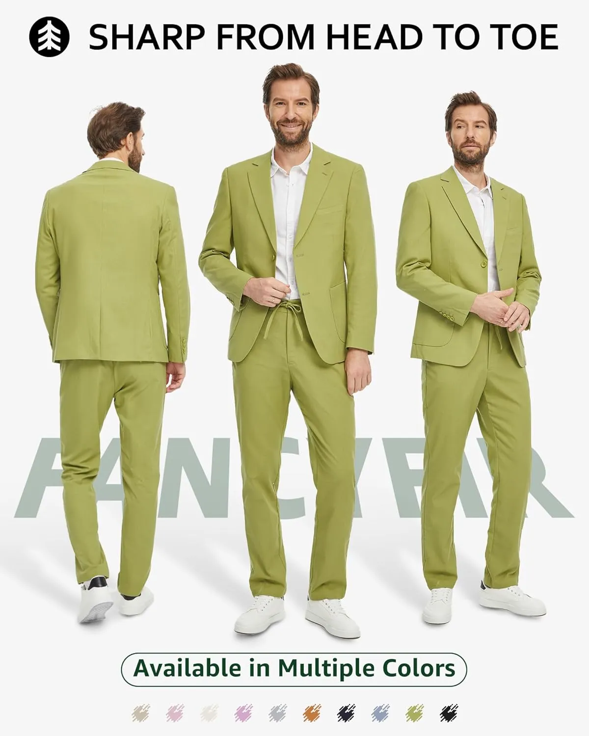 Men's Linen Suit 2 Pieces Regular Fit, Two Buttons Lightweight Jacket and Pants for Beach Wedding, Summer Prom
