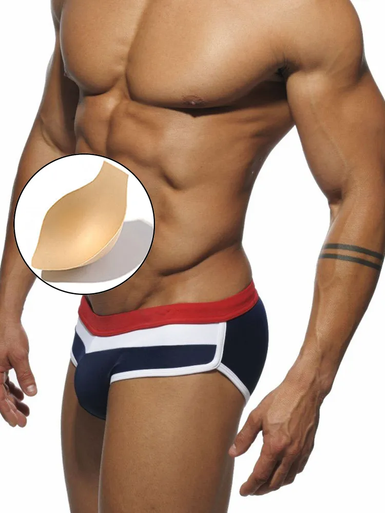 Men's Nautical Stripe Swim Briefs with Removable Pad