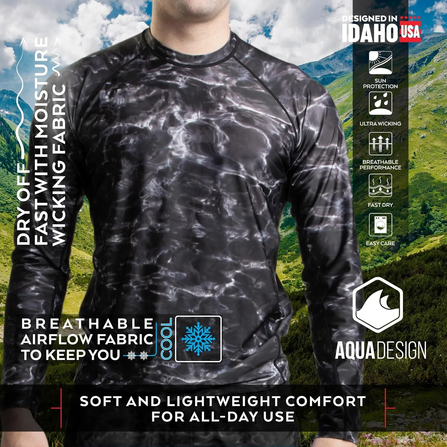 Mens Rash Guard Long Sleeve Water Shirt, Swimming Shirts for Men
