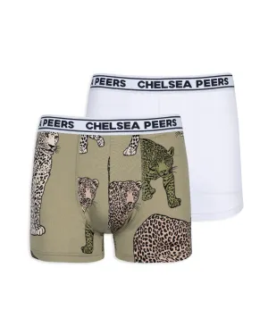 Men's Sage & White Leopard Print Pack of 2 Boxers
