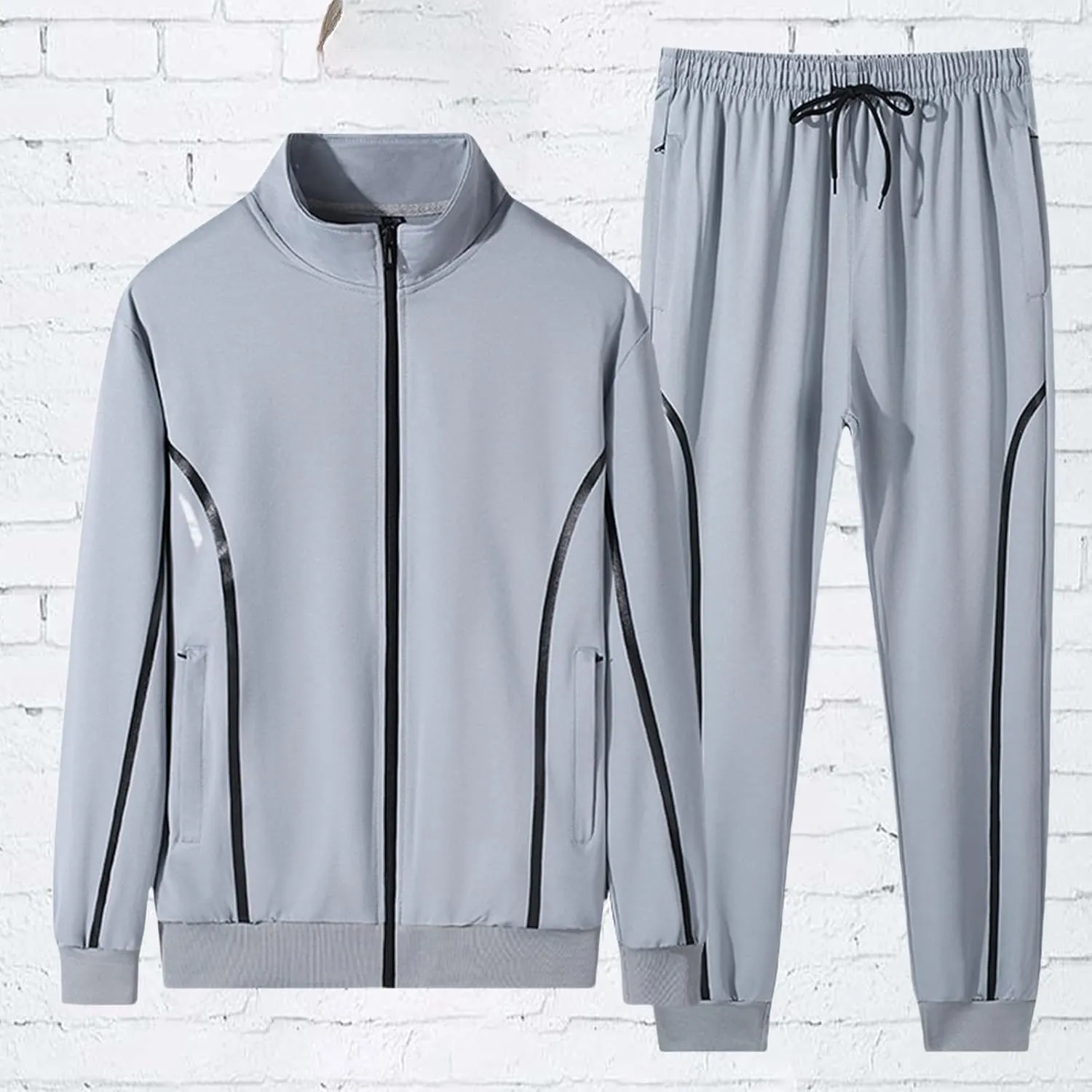 Men's Sweatsuits 2 Piece Spring Summer Loose Breathable Sport Youth Sportswear Full Zip Pocket Jacket Jogging Pants