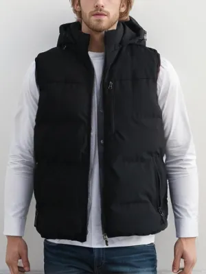 Men's Winter Puffer Vest Removable Hooded Quilted Padded Sleeveless Vest Casual Warm Zip Up Jacket Outerwear
