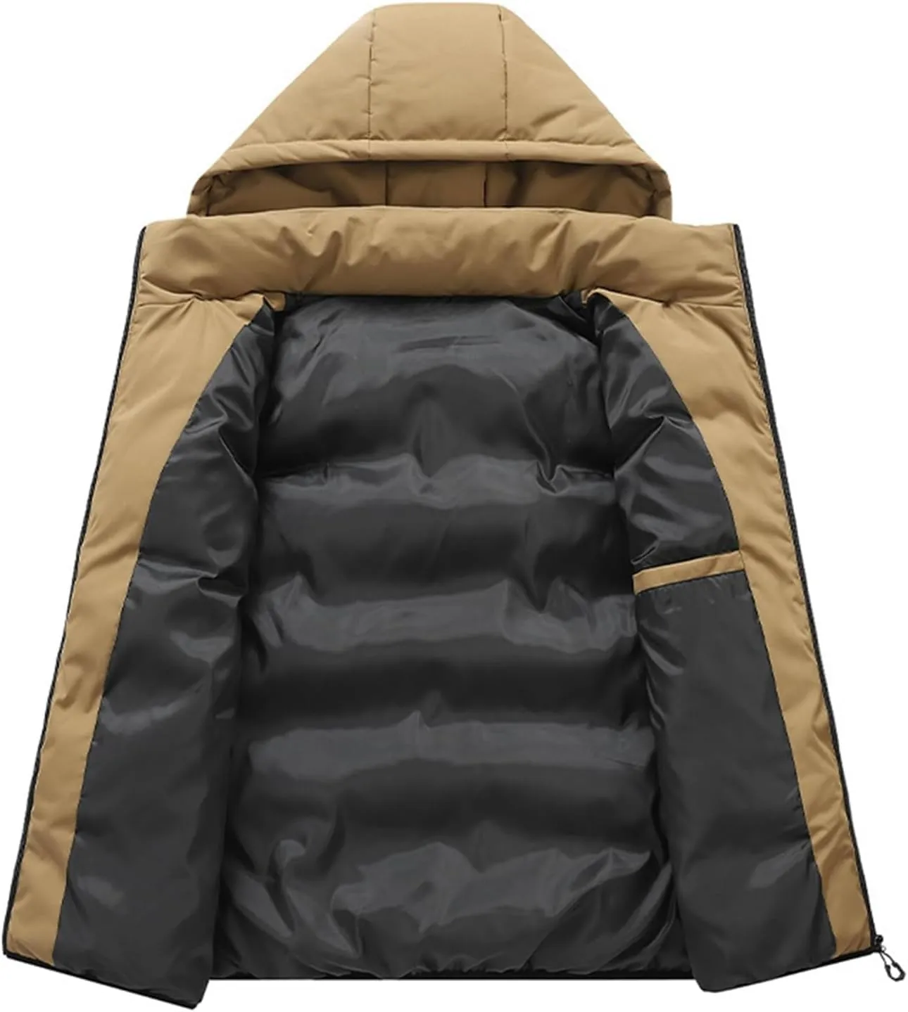 Men's Winter Puffer Vest Removable Hooded Quilted Padded Sleeveless Vest Casual Warm Zip Up Jacket Outerwear
