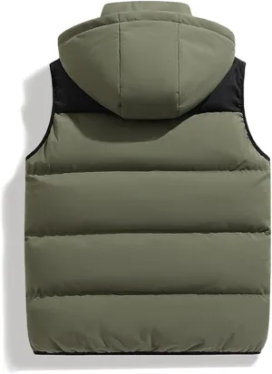 Men's Winter Puffer Vest Removable Hooded Quilted Padded Sleeveless Vest Casual Warm Zip Up Jacket Outerwear