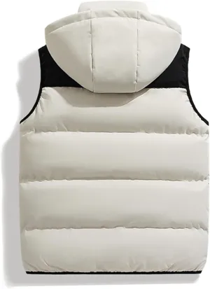 Men's Winter Puffer Vest Removable Hooded Quilted Padded Sleeveless Vest Casual Warm Zip Up Jacket Outerwear