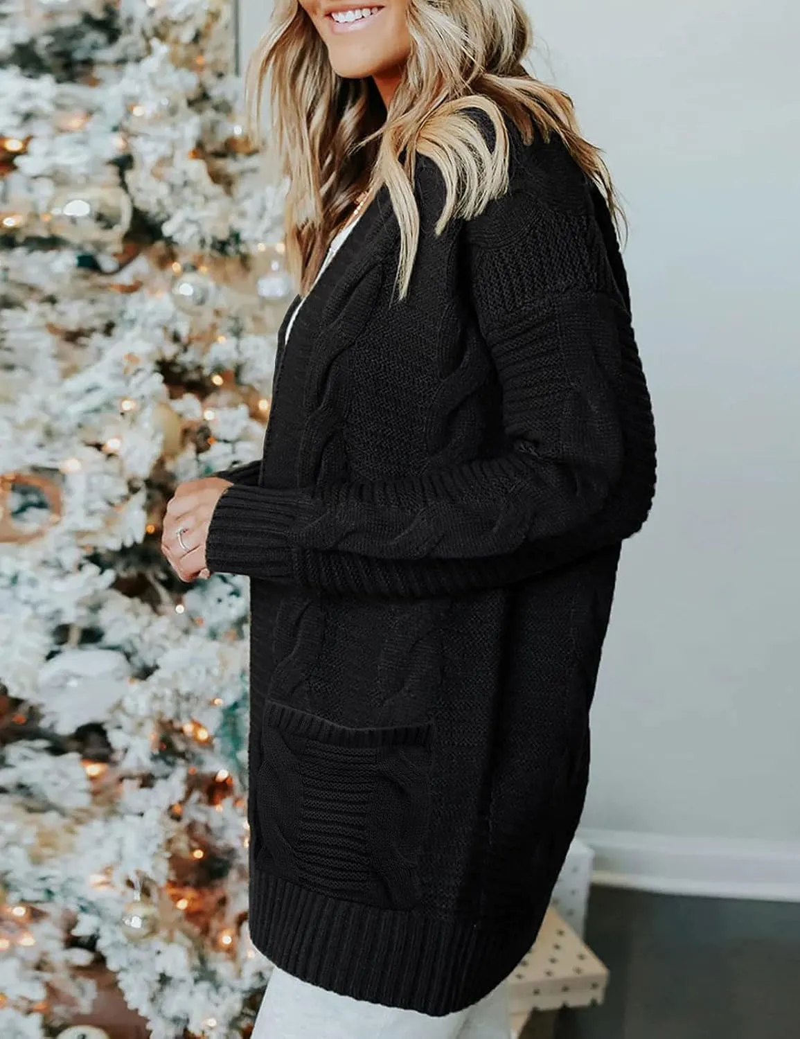 MEROKEETY Women's 2025 Long Sleeve Cable Knit Cardigan Sweaters Open Front Fall Outwear Coat