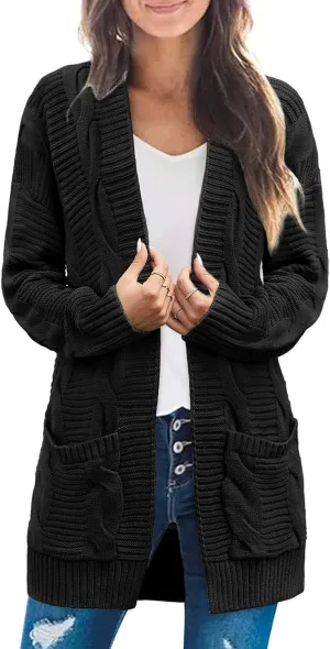 MEROKEETY Women's 2025 Long Sleeve Cable Knit Cardigan Sweaters Open Front Fall Outwear Coat