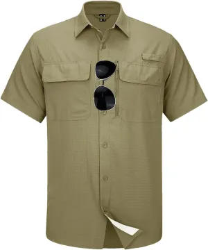 Mesh Breathable Shirt Men's Quick Dry Button Short Sleeves Hiking Fishing Work Cargo Shirts