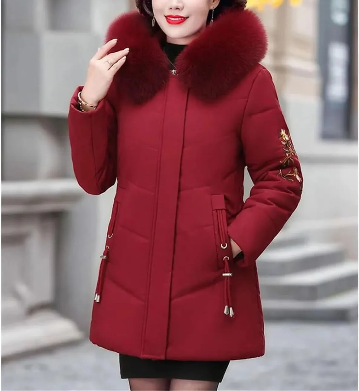 Middle-Aged Women's Parkas Jackets Winter Thick Fleece Warm Hooded Coats Down Cotton Padded Jacket Mother Overcoat