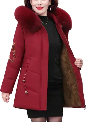 Middle-Aged Women's Parkas Jackets Winter Thick Fleece Warm Hooded Coats Down Cotton Padded Jacket Mother Overcoat