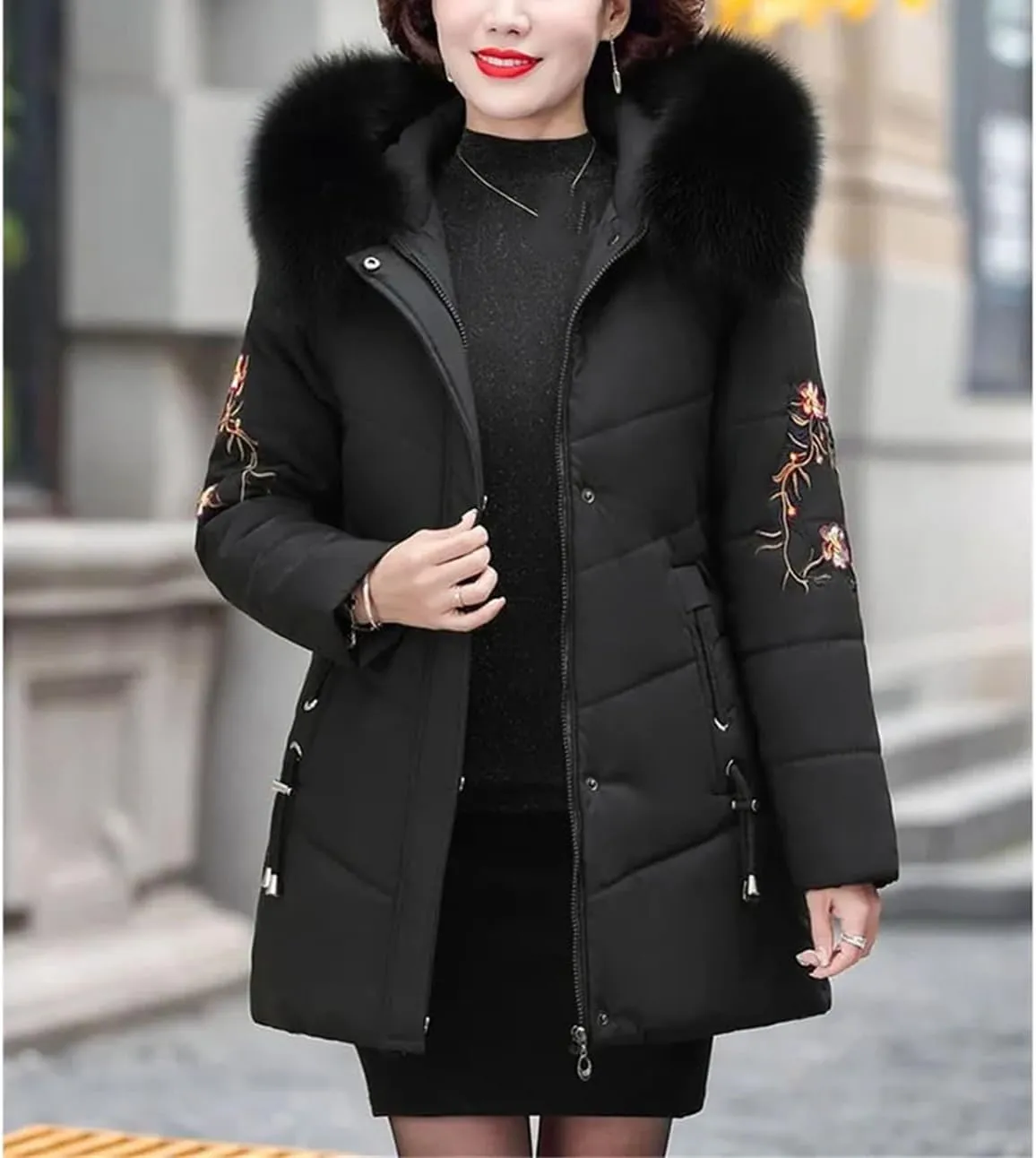 Middle-Aged Women's Parkas Jackets Winter Thick Fleece Warm Hooded Coats Down Cotton Padded Jacket Mother Overcoat