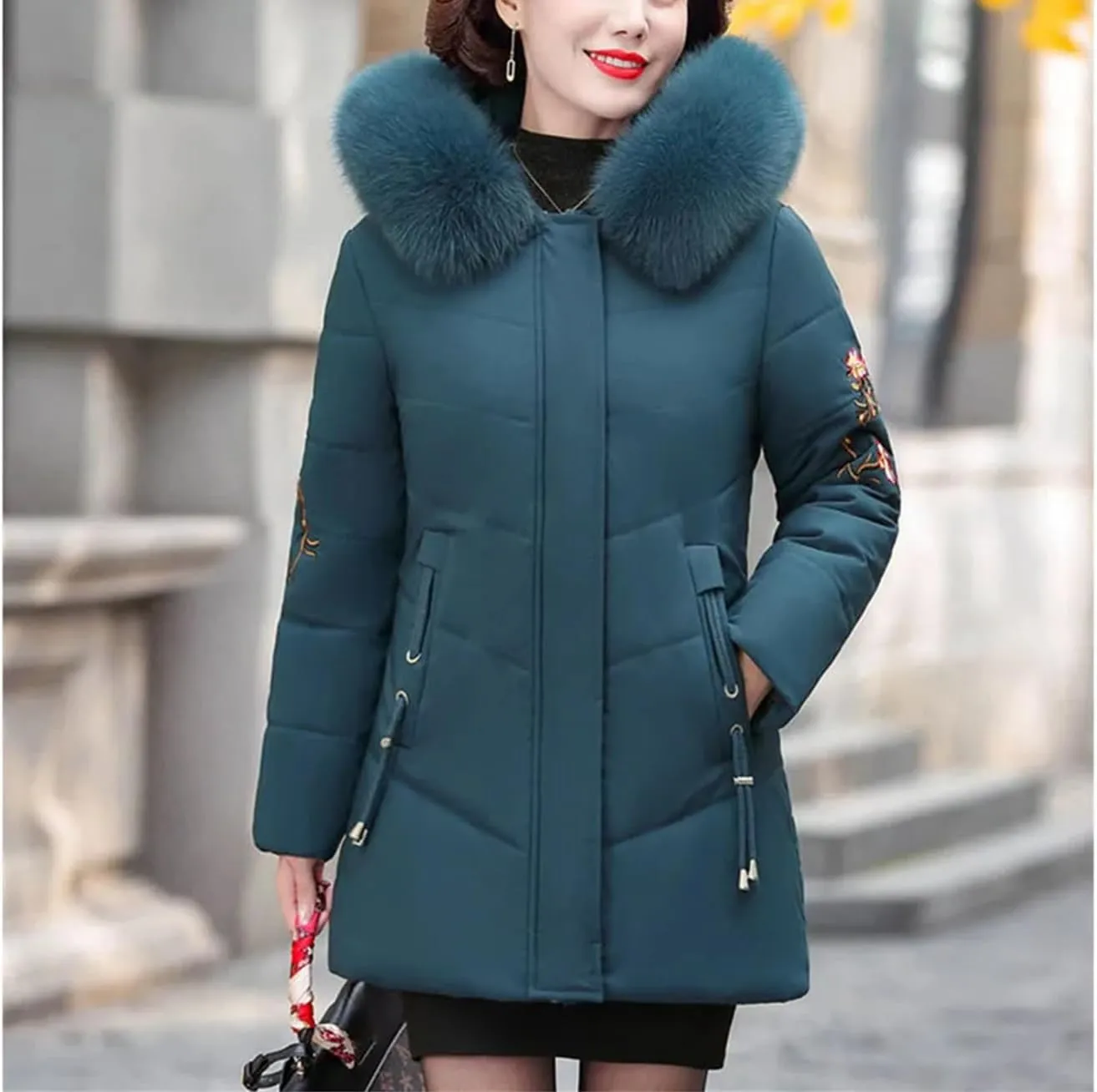 Middle-Aged Women's Parkas Jackets Winter Thick Fleece Warm Hooded Coats Down Cotton Padded Jacket Mother Overcoat