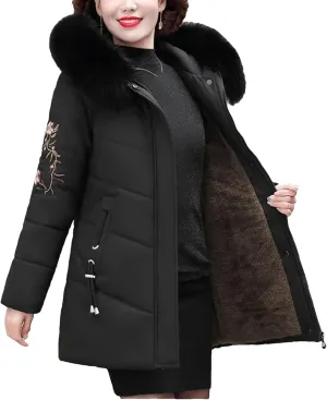Middle-Aged Women's Parkas Jackets Winter Thick Fleece Warm Hooded Coats Down Cotton Padded Jacket Mother Overcoat