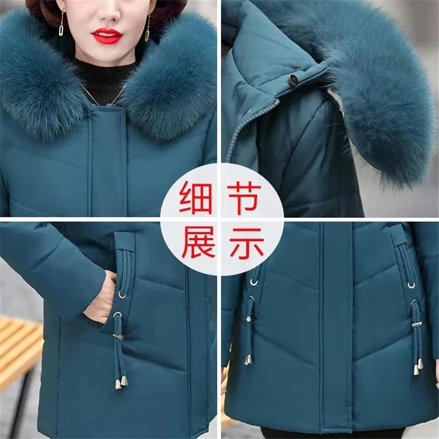 Middle-Aged Women's Parkas Jackets Winter Thick Fleece Warm Hooded Coats Down Cotton Padded Jacket Mother Overcoat