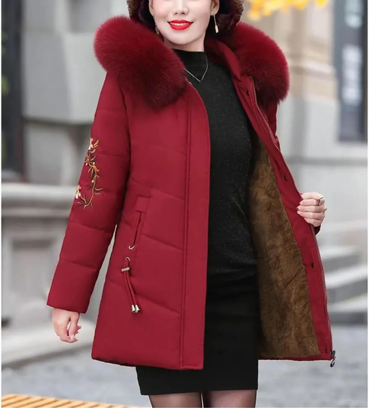 Middle-Aged Women's Parkas Jackets Winter Thick Fleece Warm Hooded Coats Down Cotton Padded Jacket Mother Overcoat