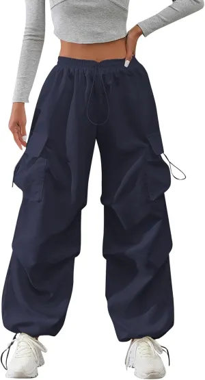 midelxp Baggy Cargo Pants Women Lightweight High Waisted Parachute Pants with Pockets Outdoor Hiking Pants Y2k Streetwear