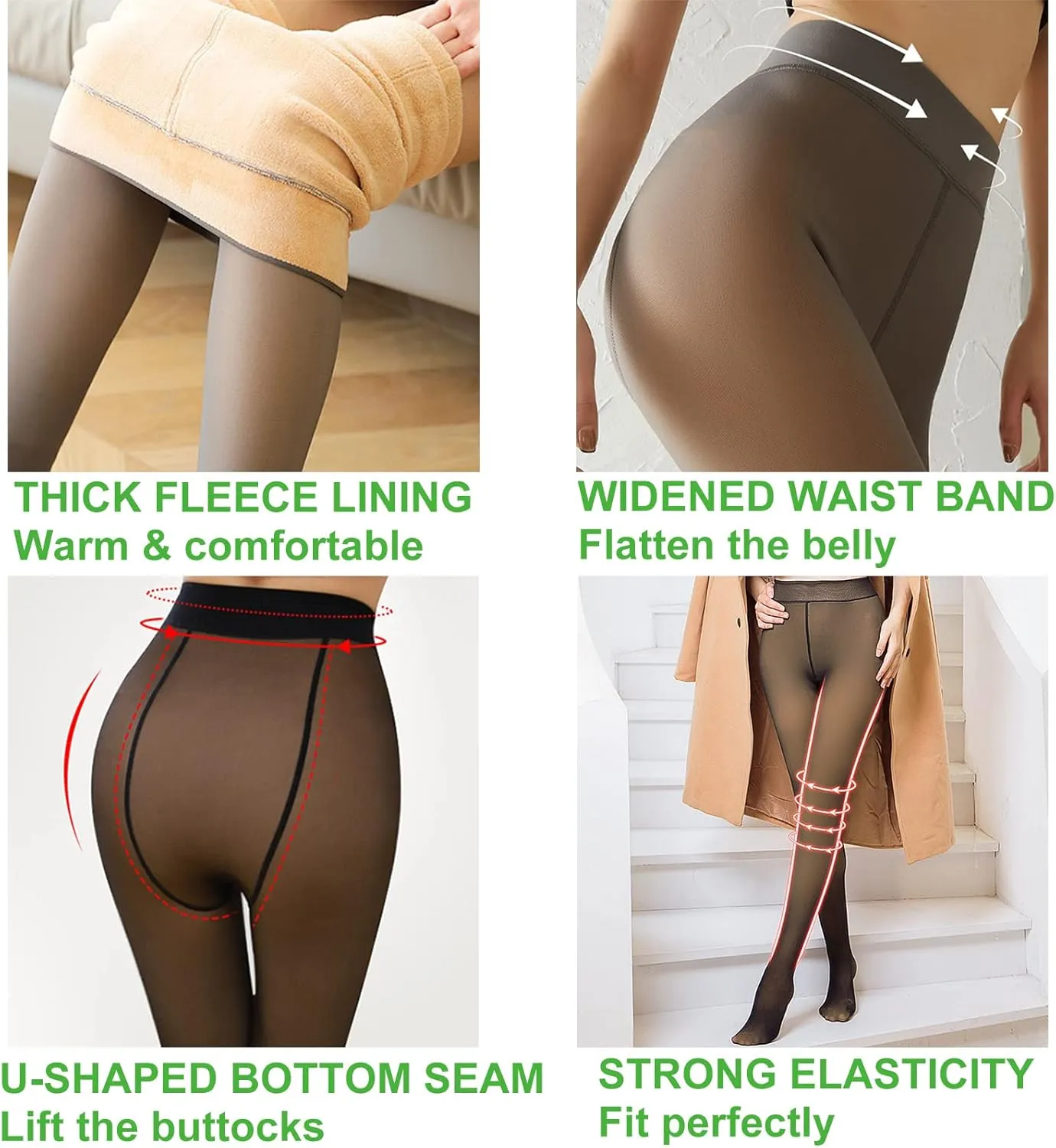 Mivnue Fleece Lined Tights for Women Winter Warm Sheer Black Womens Tights Thermal Thick Fake Translucent Pantyhose