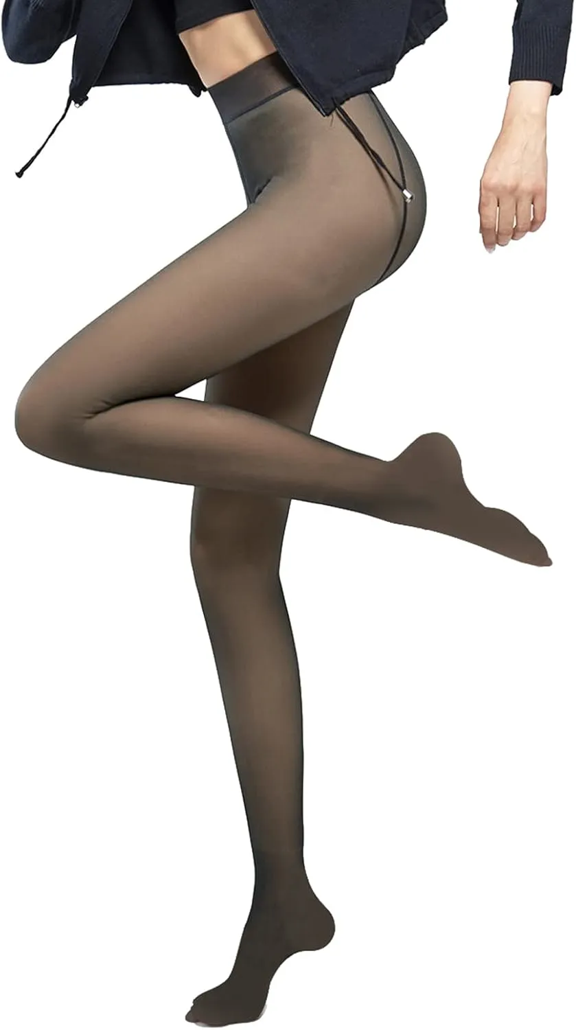 Mivnue Fleece Lined Tights for Women Winter Warm Sheer Black Womens Tights Thermal Thick Fake Translucent Pantyhose