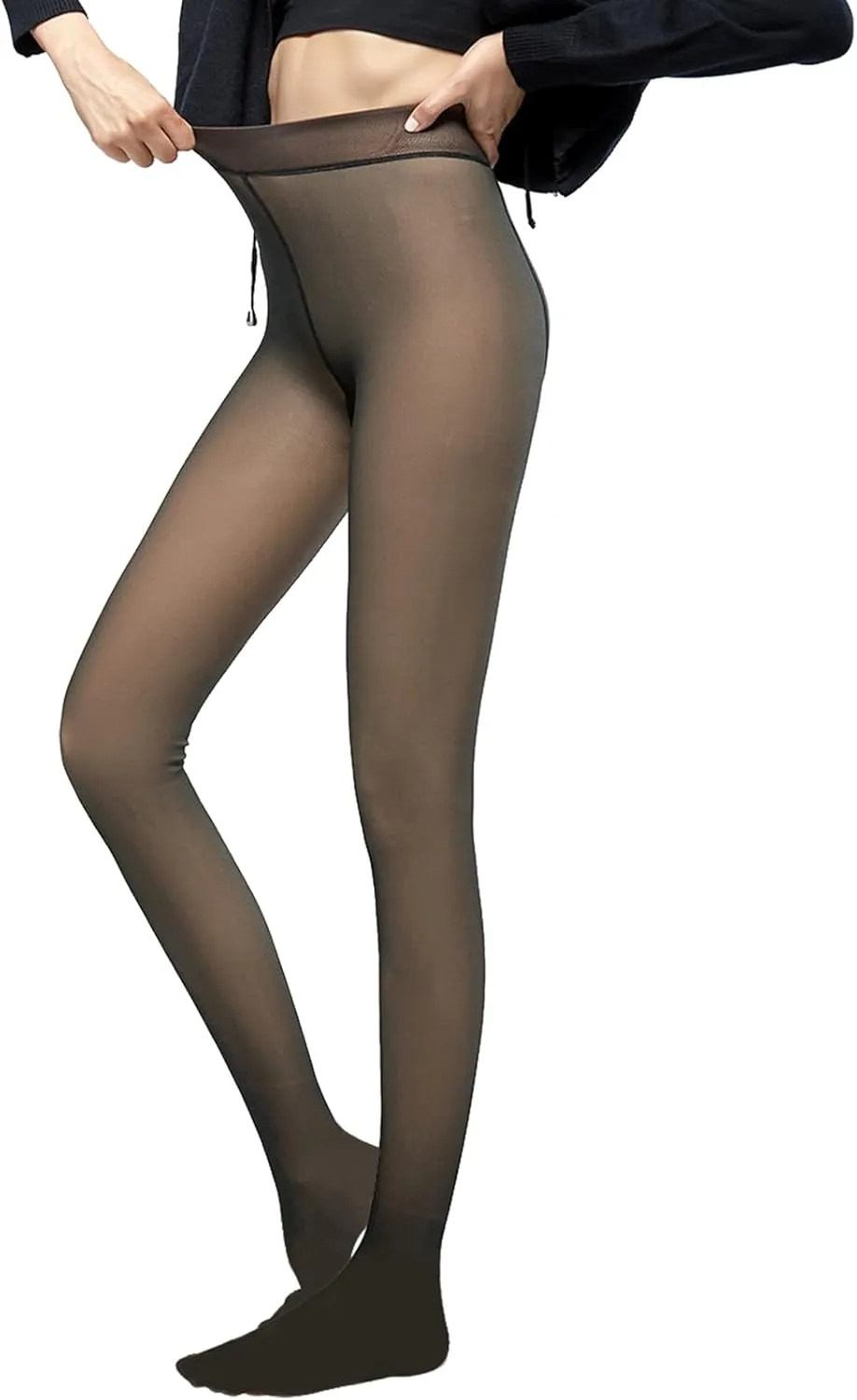 Mivnue Fleece Lined Tights for Women Winter Warm Sheer Black Womens Tights Thermal Thick Fake Translucent Pantyhose