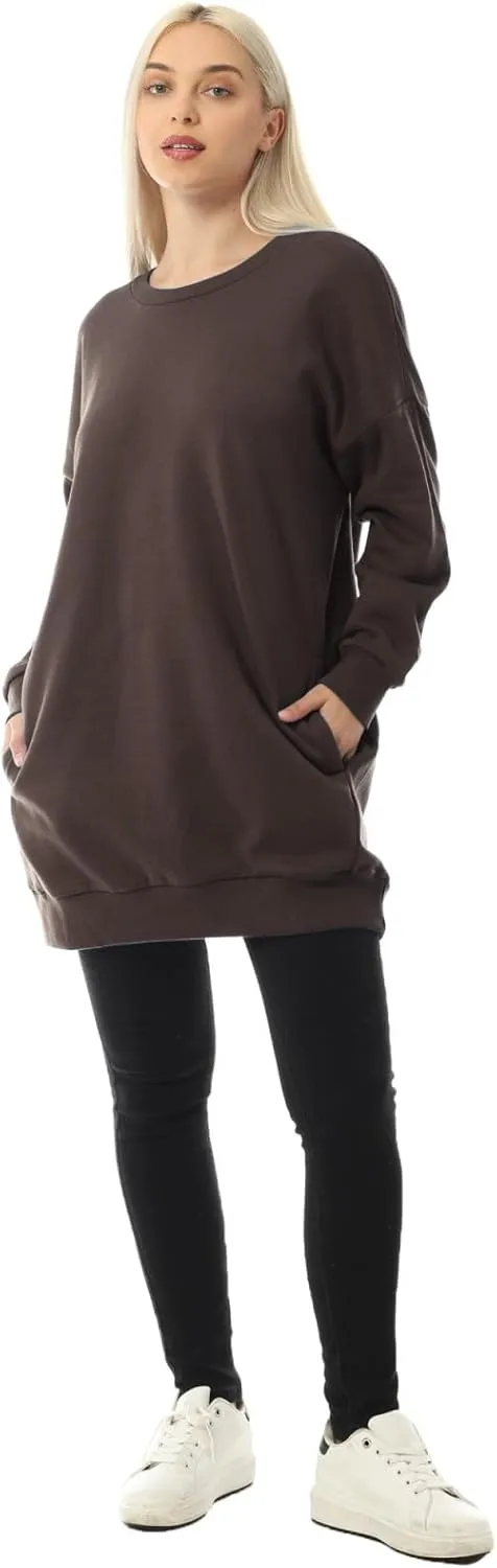 MixMatchy Women's Casual Oversized Crew Neck Fleece Pullover Sweatshirts Tunic Fall Outfits Y2K Winter Clothes