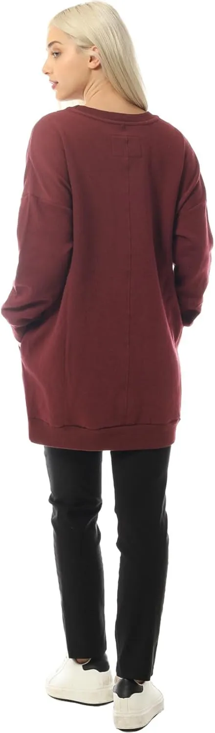 MixMatchy Women's Casual Oversized Crew Neck Fleece Pullover Sweatshirts Tunic Fall Outfits Y2K Winter Clothes