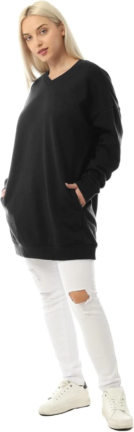 MixMatchy Women's Oversized Sweatshirts V-Neck Long Sleeve Tunic Pullover Fleece Sweater S-3X