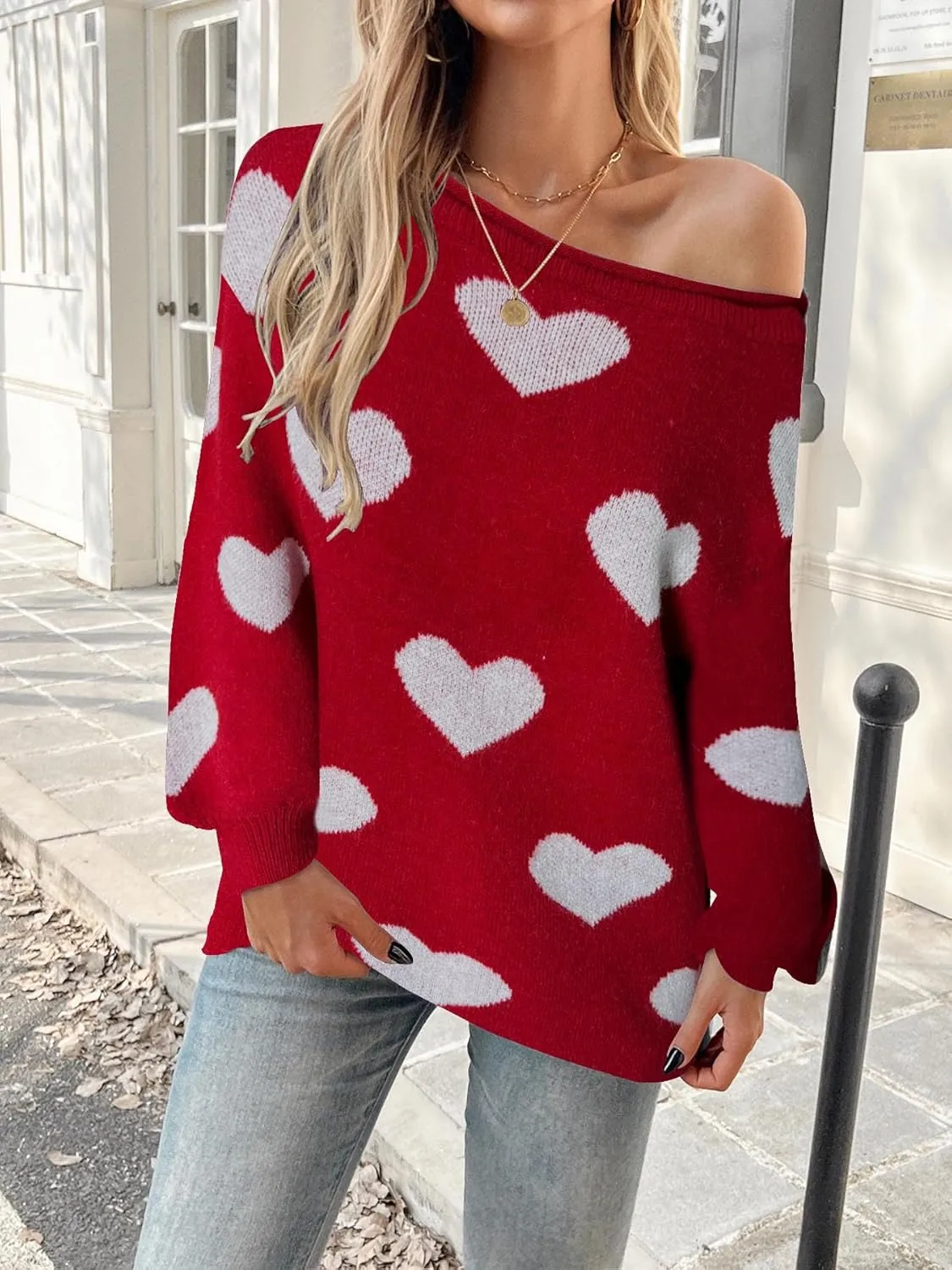 Mokayee Womens Long Sleeve Fall Sexy Casual Off The Shoulder Loose Fit Batwing Asymmetrical Pullover Sweater