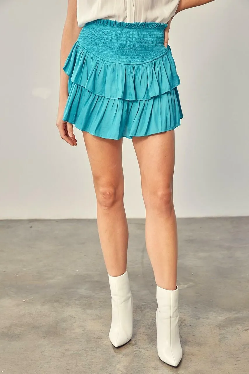 Monaco Jade Blue Ruffle Skirt