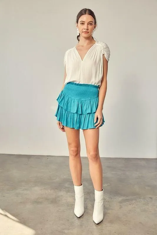 Monaco Jade Blue Ruffle Skirt