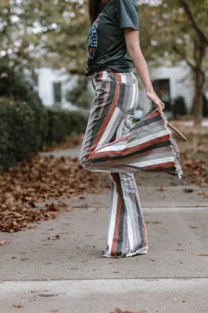 Moody Vibes Stripped Boho Bell Bottoms- Rust *RESTOCKED*