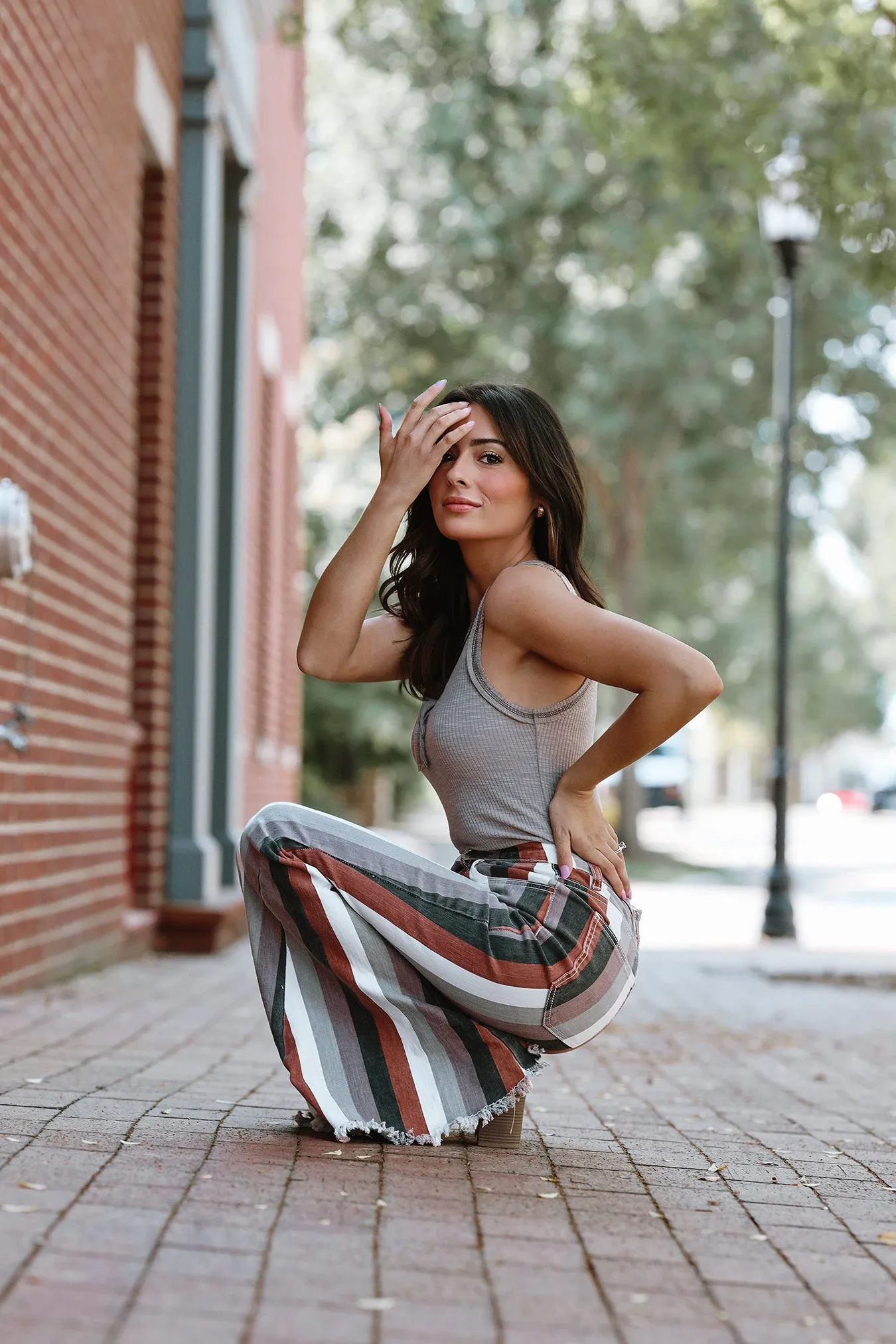 Moody Vibes Stripped Boho Bell Bottoms- Rust *RESTOCKED*