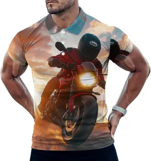 Motocross Dirt Bike Sunset Slim Fit Men's Short Sleeve Polo Shirts Quick-Dry Breathable Golf T-Shirt Tops