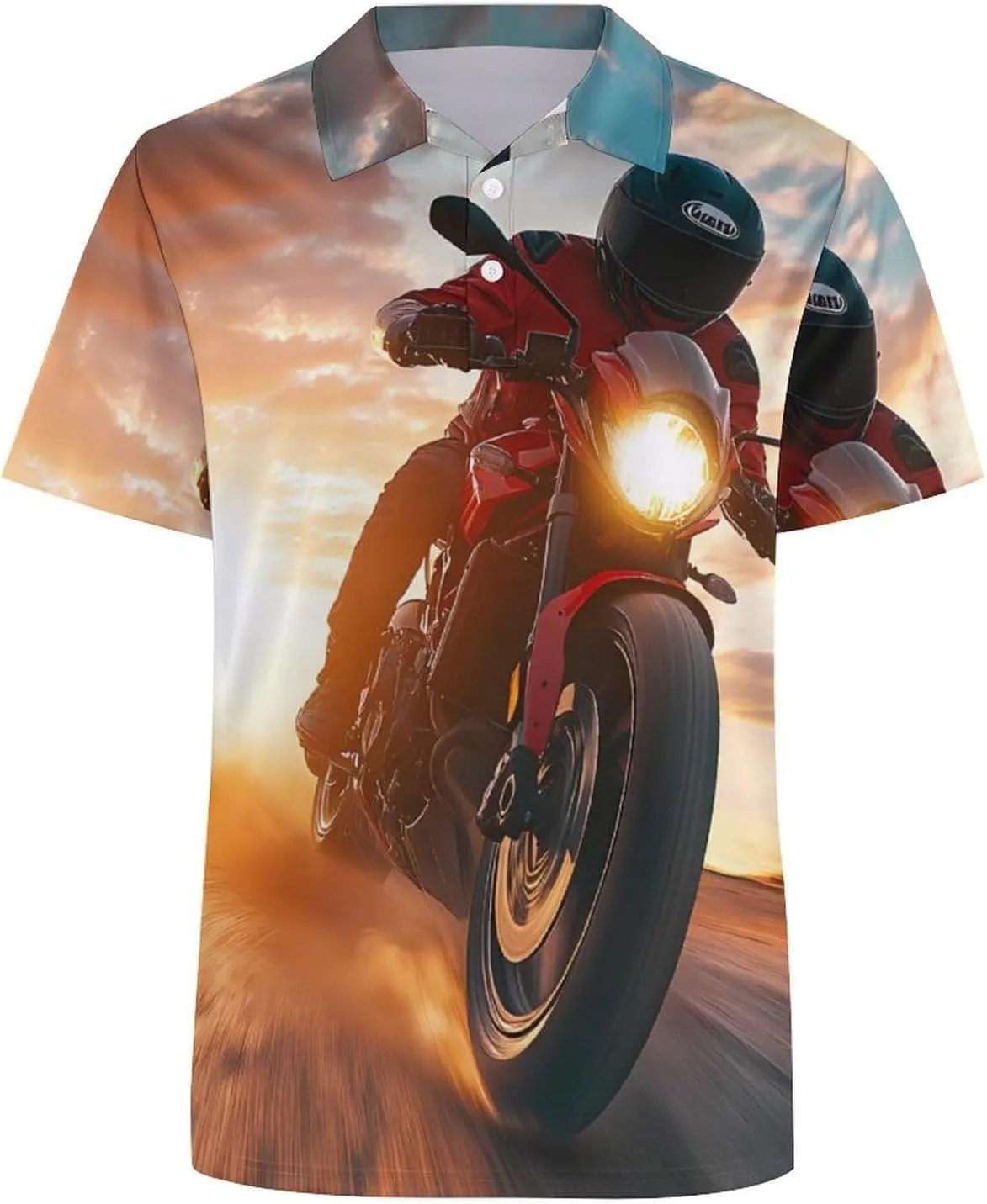 Motocross Dirt Bike Sunset Slim Fit Men's Short Sleeve Polo Shirts Quick-Dry Breathable Golf T-Shirt Tops