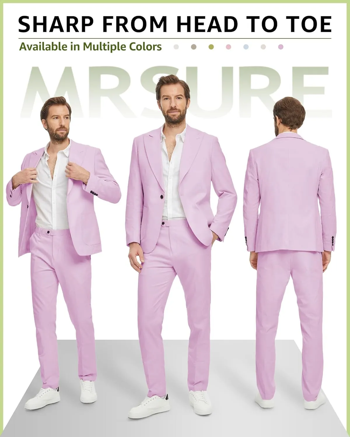 MrSure 2-Piece Mens Linen Suit, Slim Fit Blazer Pants Suit Set for Casual Beach Wedding Summer Groomsmen