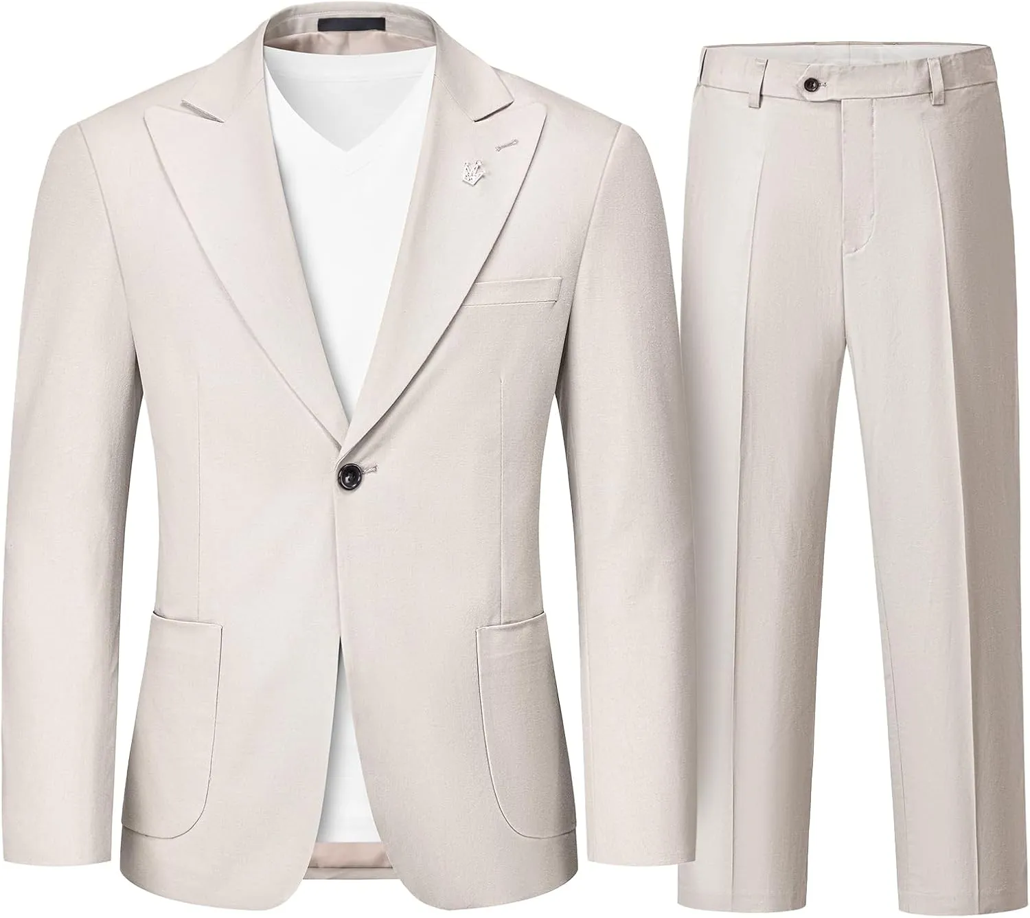 MrSure 2-Piece Mens Linen Suit, Slim Fit Blazer Pants Suit Set for Casual Beach Wedding Summer Groomsmen