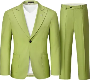 MrSure 2-Piece Mens Linen Suit, Slim Fit Blazer Pants Suit Set for Casual Beach Wedding Summer Groomsmen