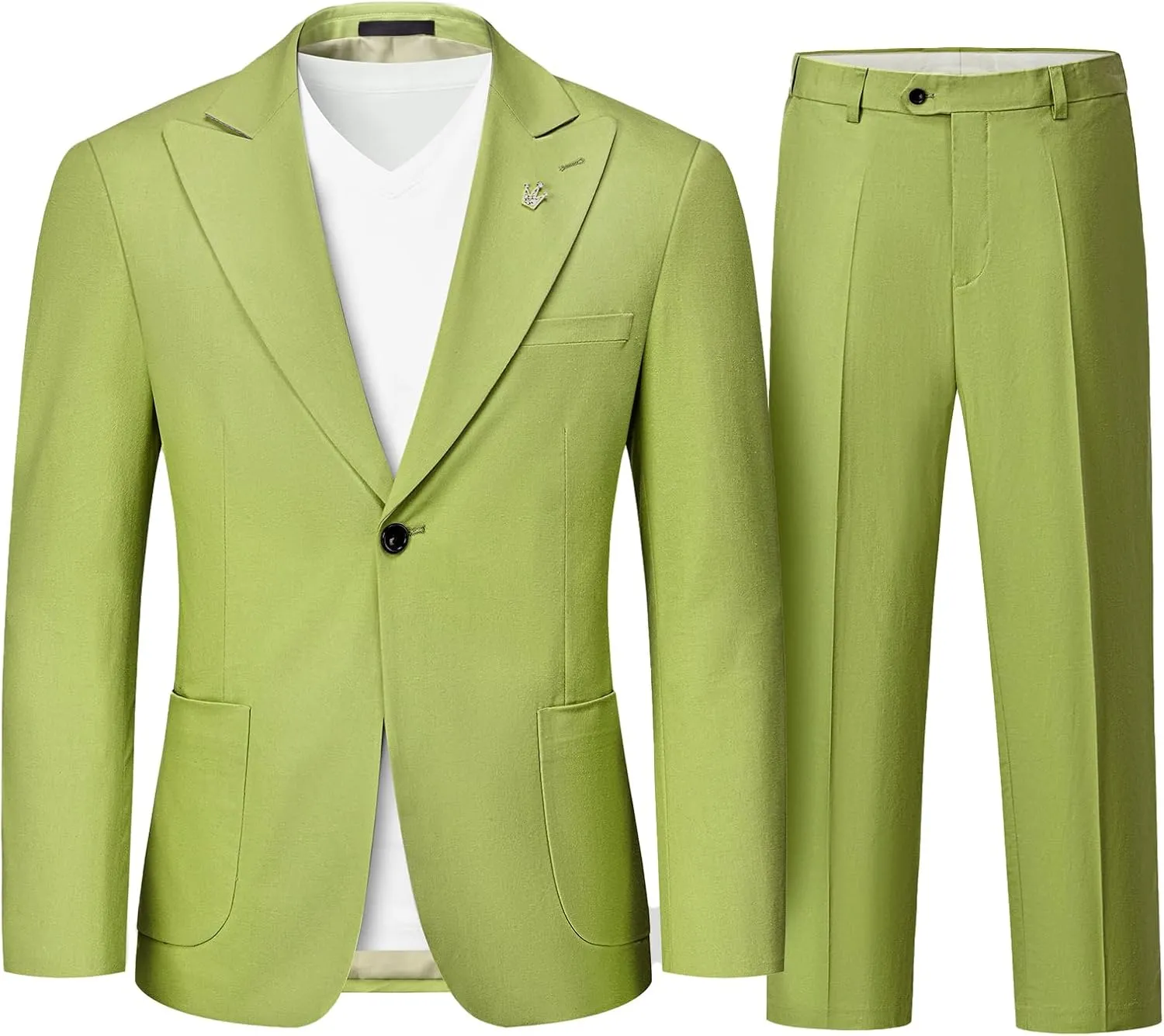 MrSure 2-Piece Mens Linen Suit, Slim Fit Blazer Pants Suit Set for Casual Beach Wedding Summer Groomsmen