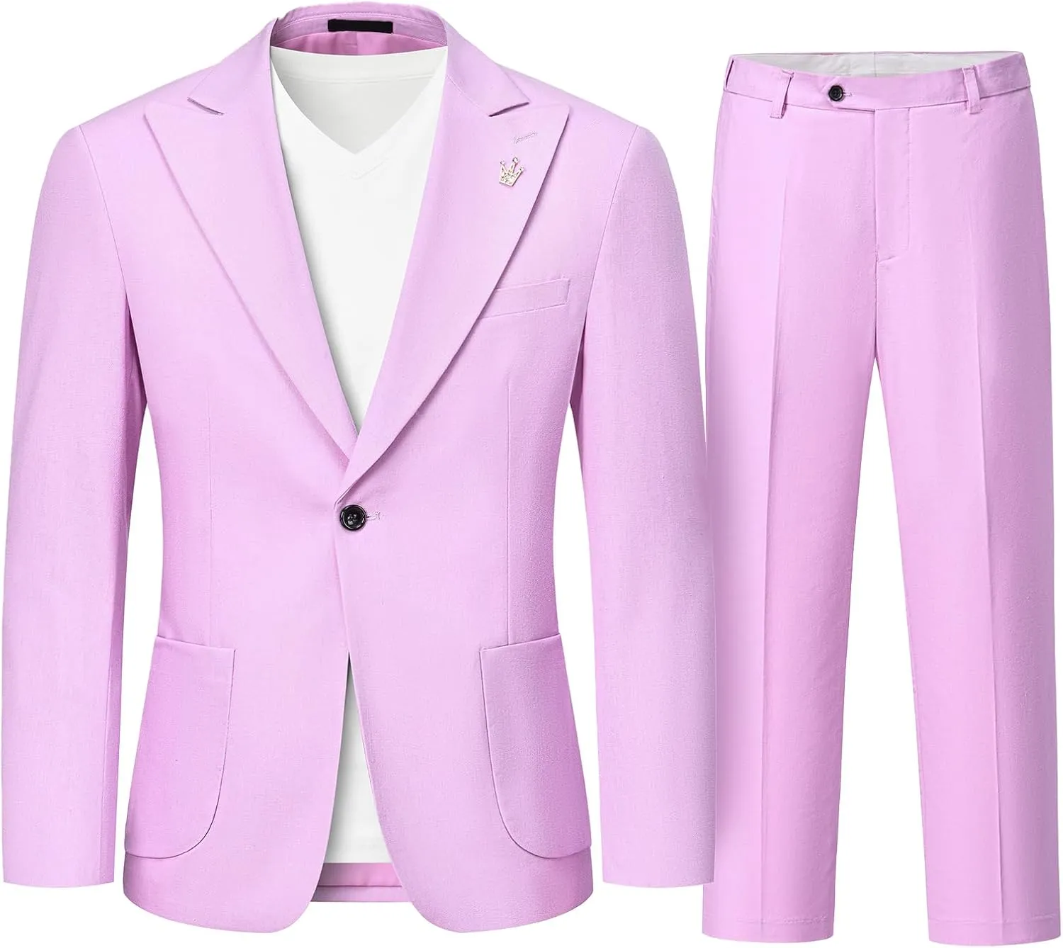 MrSure 2-Piece Mens Linen Suit, Slim Fit Blazer Pants Suit Set for Casual Beach Wedding Summer Groomsmen